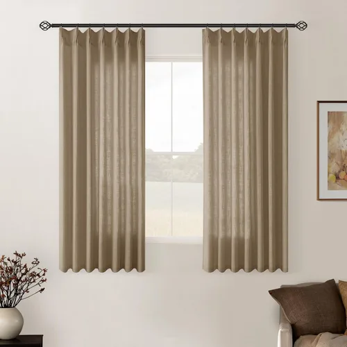 Miniatura 150 de Cortinas de lino natural con pliegues fruncidos de 120 pulgadas de largo para sala de estar, cortinas plisadas con ganchos y lengüeta trasera