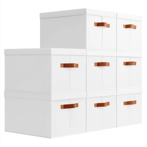 Miniatura 17 de Homsorout Contenedores de almacenamiento con tapas, cestas de almacenamiento de tela para estantes, paquete de 4 cajas decorativas plegables