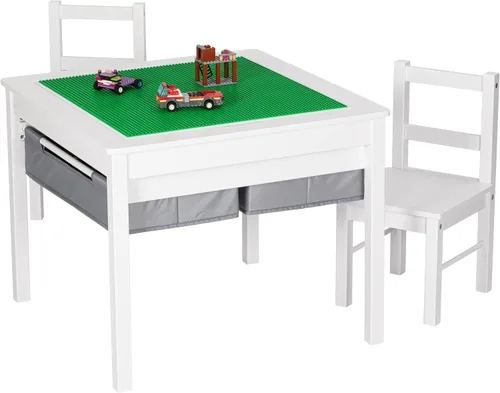 Miniatura 6 de UTEX Juego de mesa de actividades de construcción 2 en 1 de madera para niños y 2 sillas con cajones de almacenamiento, y placa integrada compatible