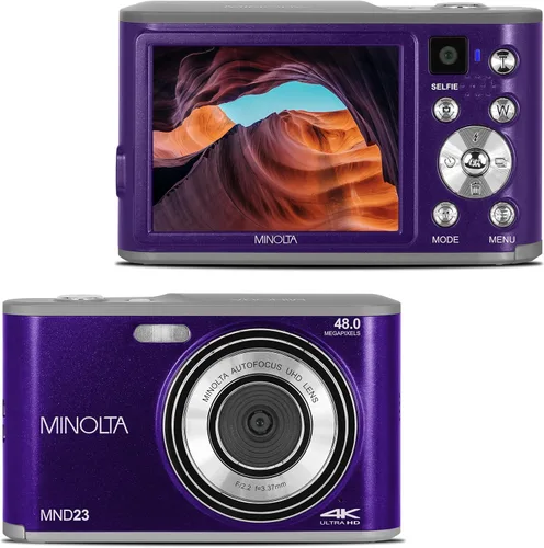 Miniatura 10 de Minolta Cámara digital de 48 megapíxeles con lente selfie trasera – Vídeo 4K Ultra HD, pantalla LCD de 2.8", zoom digital 16X