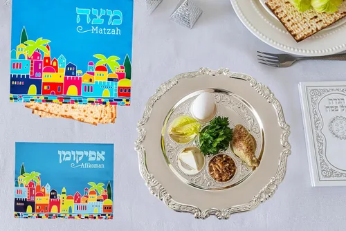 Miniatura 5 de Pésaj Jerusalén Afikoman - Cubierta para Pascua en hebreo e inglés, azul satinado