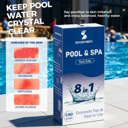 Miniatura 5 de Tiras de prueba 8 en 1 para piscina y spa, tiras selladas individualmente (10 paquetes de 10) para bañera de hidromasaje y piscina, pruebas precisas