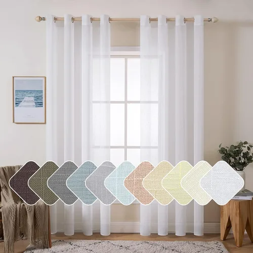 Miniatura 23 de MIULEE 2 paneles de cortinas de lino de granja translúcidas de 84 pulgadas de largo, elegantes cortinas terracota rústicas para otoño, con ojales
