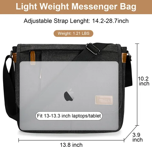 Miniatura 5 de Estarer Bolsas de mensajero para hombres de 13 a 13.3 pulgadas, resistente al agua, bolsa de lona para trabajo, oficina, viaje, bolso cruzado