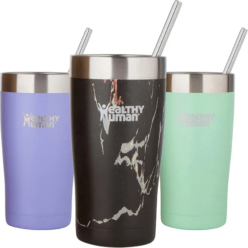 Miniatura 6 de Healthy Human Vaso de acero inoxidable con popote y tapa, taza de viaje aislada a prueba de salpicaduras, vasos de café ecológicos, tazas de agua