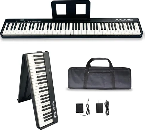 BX2 - Piano electrónico plegable de 88 teclas, tamaño completo, teclas semipesadas, piano portátil, la tecla táctil de fuerza, compatible con Negro