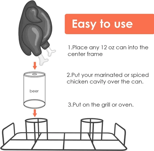 Miniatura 5 de Estante Doble para Pollo con Latas de Cerveza y Cepillo de Aceite de Silicona, Soporte de Acero Inoxidable para Pollo Doble para Ahumador
