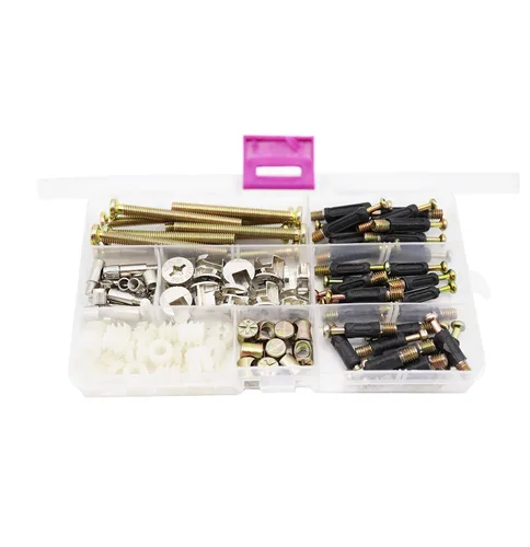 Miniatura 6 de Juego de 90 tornillos para cuna, tornillos de conexión para muebles, tuercas surtidas, tornillos hexagonales, ajuste de leva, clavija, preinserción