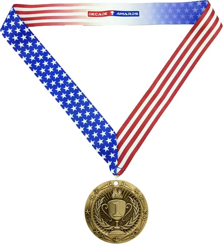 Miniatura 3 de Decade Awards Medalla de Primer Lugar, Clase Mundial - 3 Pulgadas de Ancho - Medalla de Oro con Cinta para el Cuello de Estrellas y Rayas - Perfecta