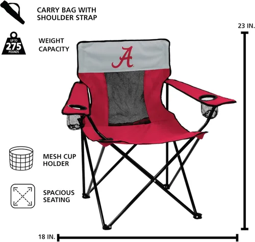 Miniatura 4 de Logo Brands NCAA Alabama Crimson Tide Elite Silla Portátil - Silla premium para exteriores con portavasos, marco de acero con recubrimiento en Marea