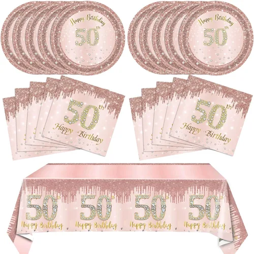 Miniatura 23 de 41 piezas de decoración de cumpleaños número 60 para mujeres, oro rosa, suministros de cumpleaños de sesenta años, platos, servilletas, mantel, 60