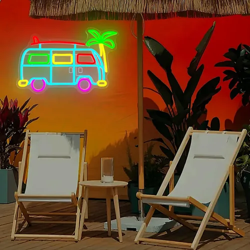 Miniatura 6 de Letrero LED de neón de surf Van para campamento, regulable, retro, autobús, luces de neón, para viajes, autobús, decoración de pared, decoración