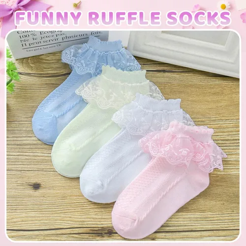 Miniatura 25 de sockfun Calcetines con volantes para bebé, calcetines de encaje con volantes para niños pequeños y niñas
