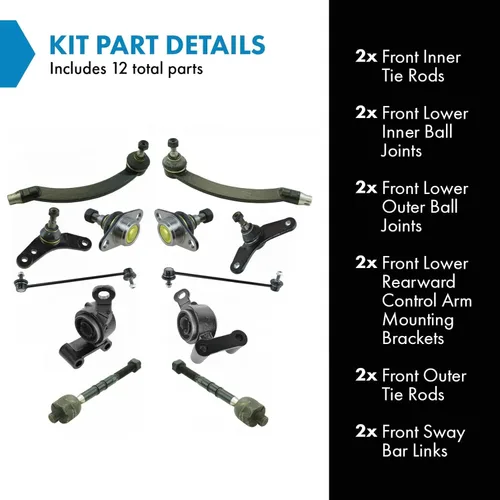 Miniatura 2 de TRQ Kit de dirección delantera y suspensión, soporte de montaje de brazo de control de rótula, barra estabilizadora, barra de acoplamiento