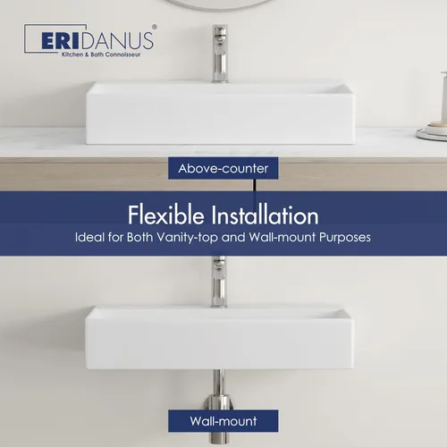 Miniatura 3 de Eridanus Lavabo de Baño 30" x 16" Lavabo Rectangular de Sobreponer, Montaje en Pared Sobre Mostrador Lavabo de Tocador, Lavabo de Cerámica Blanca