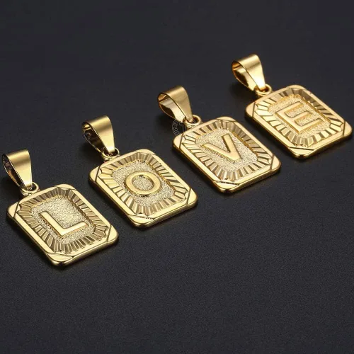 Miniatura 3 de Trendsmax - Collar con dije de letra inicial rectangular para hombre y mujer, letra mayúscula chapada en oro, cadena de eslabones de 18 pulgadas