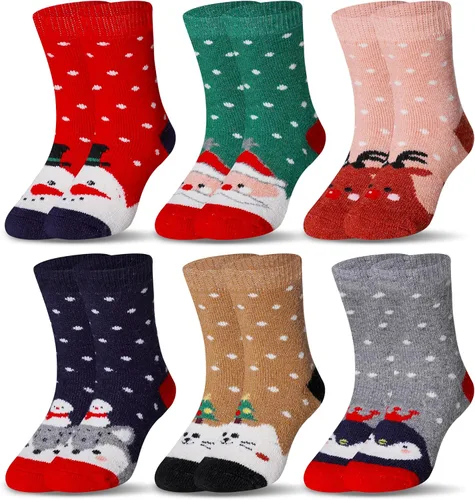 Miniatura 85 de Eocom 6 pares de calcetines de invierno cálidos de lana para niños y niñas