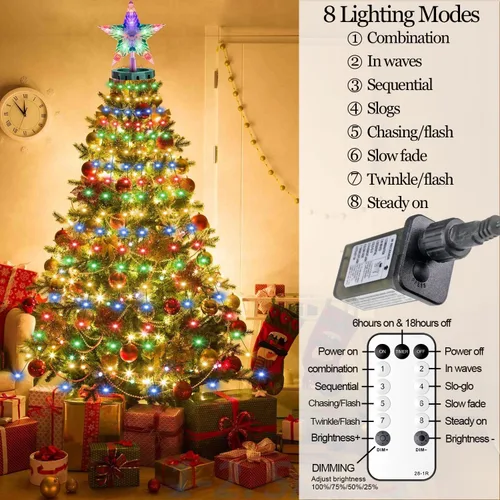 Miniatura 5 de 410 luces LED para árbol de Navidad con estrella superior, tira de luces de Navidad con anillo para árbol, 6.6 pies x 16 líneas, luces parpadeantes