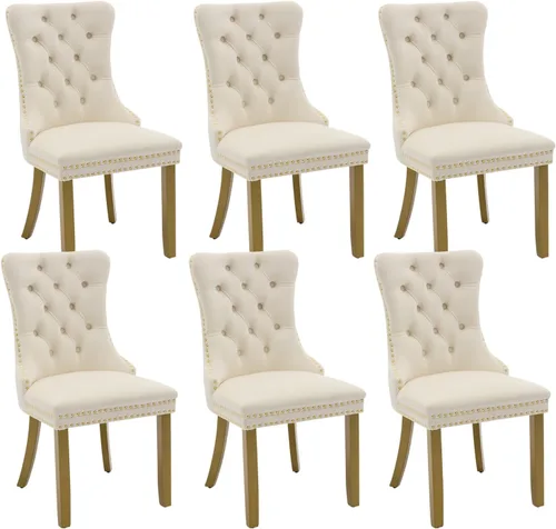 Miniatura 80 de Juego de 2 sillas de comedor, sillas tapizadas de comedor con tira de anillo de tirador y patas de madera maciza, sillas de cocina modernas Pu