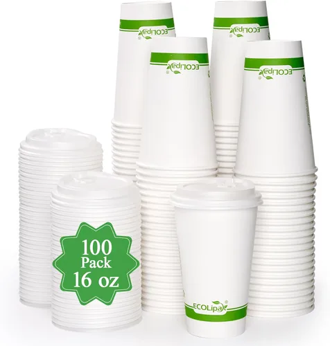 Miniatura 9 de ECOLipak 200 tazas de café de papel compostables de 8 onzas, tazas de café desechables biodegradables con tapa CPLA, tazas de bebida caliente 8 oz