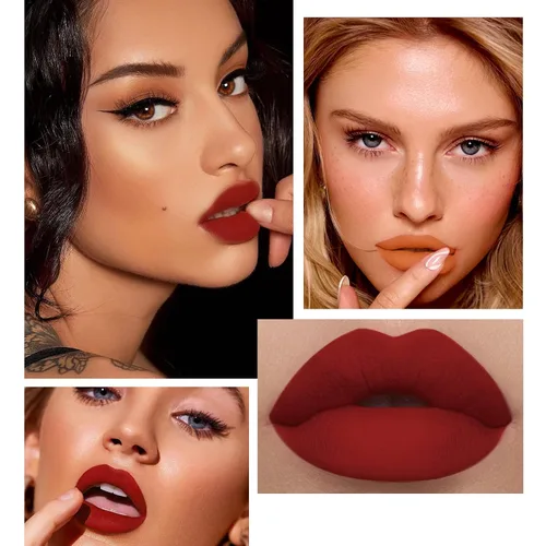 Miniatura 3 de Juego de 12 lápices labiales mate de maquillaje, desnudos clásicos y rojos atrevidos, taza antiadherente, no se decolora, lápiz labial líquido