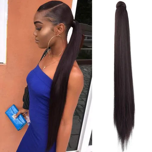 Miniatura 39 de SEIKEA Extensión de cola de caballo con clip alrededor del cabello lacio para mujer (12 pulgadas, negro)