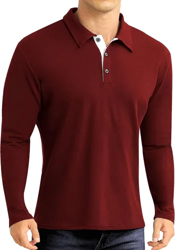 NITAGUT Polo de manga corta y larga para hombre, estilo casual, ajustado, camiseta de algodón de diseño básico para hombre