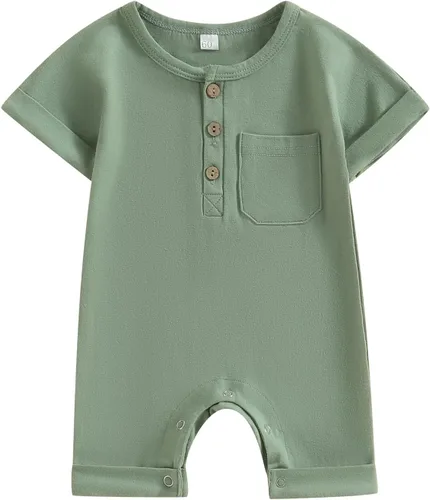 Miniatura 66 de Mameluco unisex de manga corta para bebé recién nacido, con botones, de una pieza, ropa de color sólido