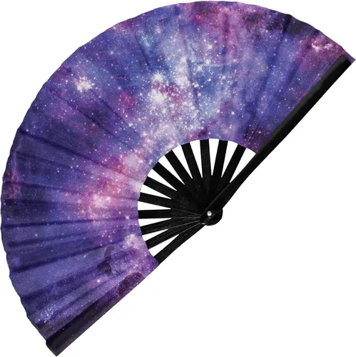 GloFX Ventilador Plegable - Galaxy - Ventilador de Mano Plegable Grande Rave Clack para Hombres/Mujeres - para EDM, Festival de Música, Club,