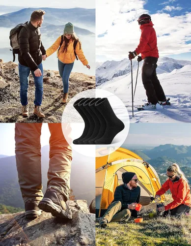 Miniatura 6 de UUMIAER 5 pares de calcetines de lana merino para hombre, calcetines térmicos de lana para senderismo, calcetines gruesos de invierno
