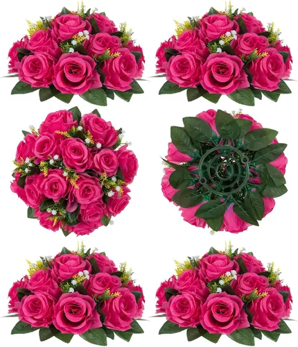 Miniatura 38 de BLOSMON Bolas de flores, centros de mesa de rosas de boda: 2 piezas de flores falsas carmesí decoración de bolas de besos Arreglos florales