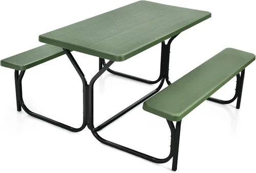 Miniatura 12 de HAPPYGRILL Juego de mesa de picnic al aire libre con marco de metal y superficie resistente a todas las condiciones climáticas, juego de mesa