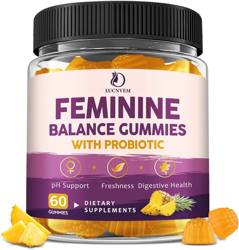 Feminine Balance - Gomitas probióticas para mujeres, apoyan la salud vaginal, el equilibrio del pH, la frescura y la salud digestiva, con piña, olmo