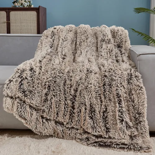 Miniatura 33 de GONAAP Manta de Tiro de Piel Sintética Mullida Tamaño Twin Rosa Claro Súper Suave Acogedora Felpa Mullida Lanuda para Sofá, Sillón o Cama