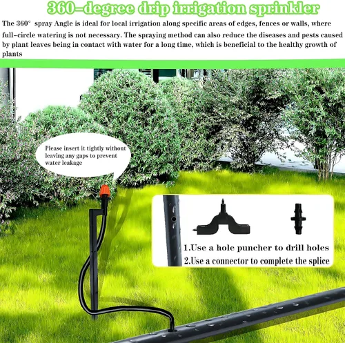 Miniatura 5 de Cabezales de riego de 360 grados con estacas de 12 pulgadas, emisores de pulverización de riego por goteo con manguera para sistema de riego