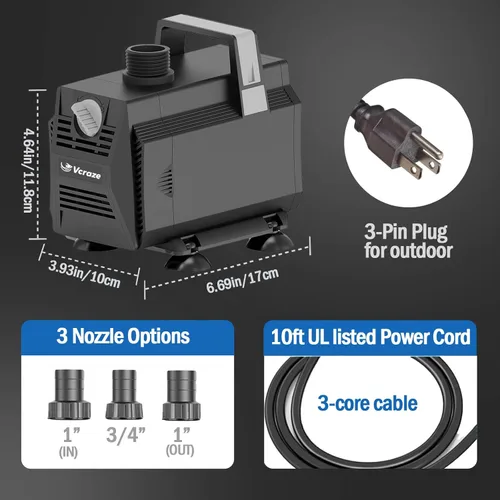 Miniatura 8 de Bomba de agua sumergible 1200GPH/70W Bombas de fuente con control de flujo, bomba de estanque sumergible para exteriores con cable de alimentación