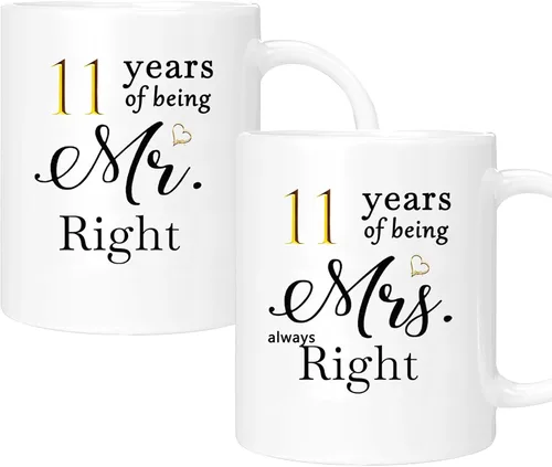 Juego de 2 Tazas de Café del 11º Aniversario, Regalos de Boda del 11º Año Decoraciones de Aniversario para Parejas Padres Hombres Mujeres Marido