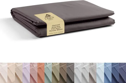 Miniatura 86 de Sábanas de 100% algodón percal, tamaño King, 1 sábana encimera, ropa de cama fresca, resistente y transpirable, crema