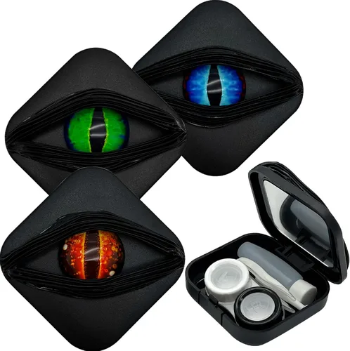 Miniatura 10 de Paquete de 2 fundas para lentes de contacto de Halloween (solo funda, sin contactos), color negro gótico, moderno y a prueba de fugas