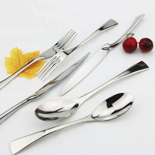 Miniatura 2 de JASHII Juego de cubiertos plateados de 24 piezas, juego de vajilla de acero inoxidable 18/10 para 4, incluye cuchillo, tenedor/cuchara, pulido