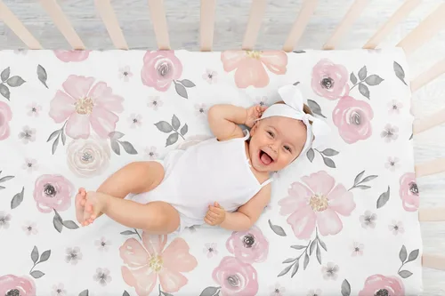 Miniatura 6 de Sweet Jojo Designs Sábana bajera para cuna de bebé 100% algodón (rosa/gris bohemio floral) para niñas, guardería infantil, habitación de niños