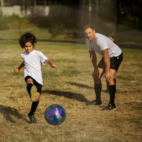 Miniatura 6 de WTOPSBO - Balón de fútbol tamaño 4/5, pelota de fútbol holográfica reflectante brillante, pelotas de fútbol de cuero PU brillante