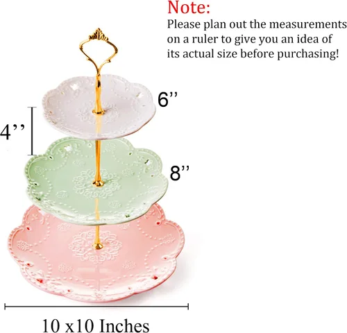 Miniatura 2 de Jusalpha 3-Tier porcelana china pastel soporte para postres, pasteles, fiesta de té, bandeja de servir, Dorado