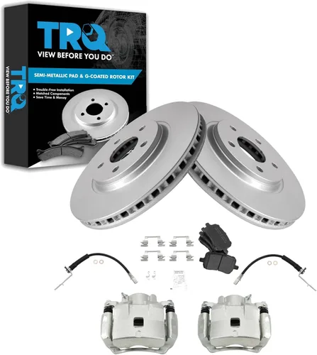 Miniatura 10 de TRQ Kit de pastillas de freno delantero y rotor, pinza de freno, manguera de freno, rotor de freno, semimetálico, revestimiento G, compatible