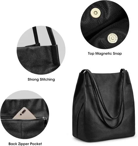 Miniatura 5 de Kattee Bolso de hombro de cuero genuino suave para mujer con cierre magnético superior