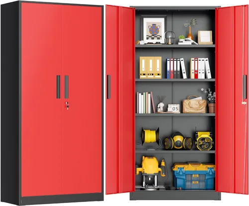 Miniatura 24 de Greenvelly Armario de almacenamiento de metal con puertas y estantes, armario de almacenamiento con cerradura de 36 pulgadas para oficina, gabinete