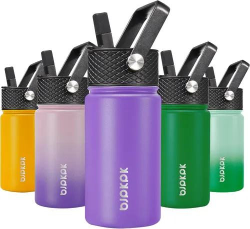 Miniatura 71 de BJPKPK Botella de agua aislada con tapa con pajilla, bonitas botellas de agua de 15 onzas, termo de metal de acero inoxidable, vasos reutilizables