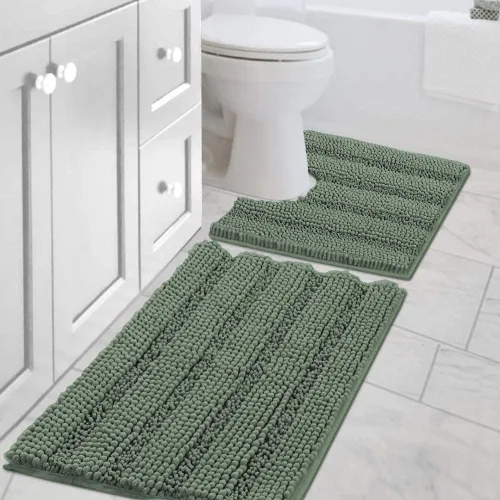Miniatura 23 de H.VERSAILTEX - Alfombras de baño, juego de 2 piezas, alfombra de contorno para baño, juego de alfombras para inodoro, alfombra antideslizante