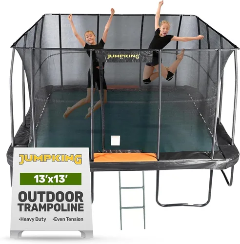 Miniatura 7 de JumpKing Trampolín rectangular para exteriores con recinto, escalera y red, cama elástica recreativa grande para niños y adultos, cumple con ASTM