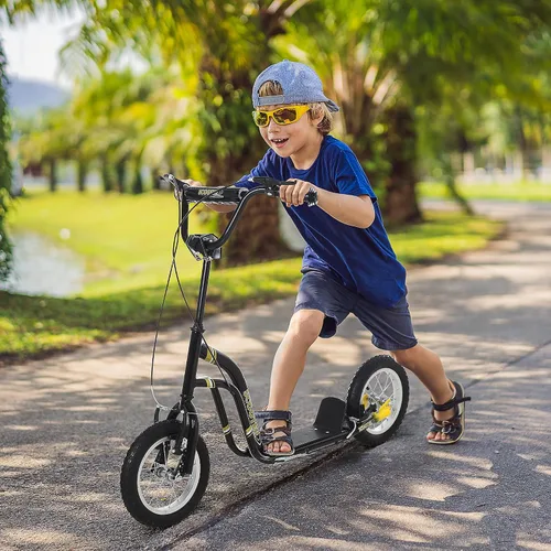 Miniatura 2 de Aosom Patinete con Frenos Duales de Pinza Delanteros y Traseros, Patinete de Ruedas Grandes para Edades 5+, Rueda Delantera Inflable de 12 Pulgadas